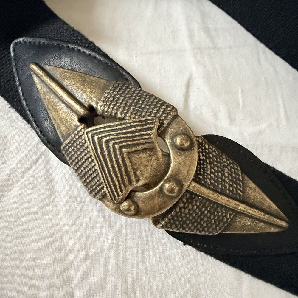 Vtg Omega & Day Lor Stretch Belt Bundle Black Elastic Gold Tone Statement Buckle - Picture 6 of 16